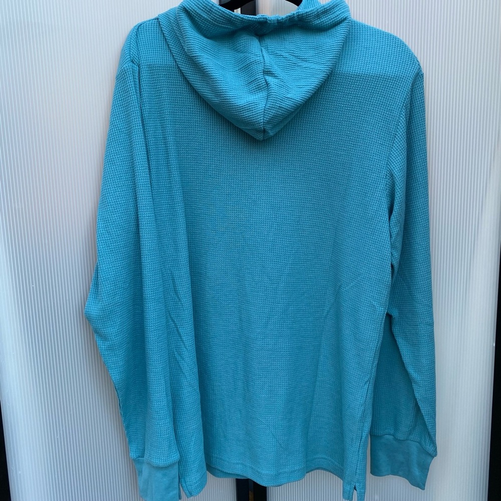 Maui and Sons Aqua Waffle Knit Long sleeve Hoodie NWT Large Fall Winter Staple - Picture 3 of 7